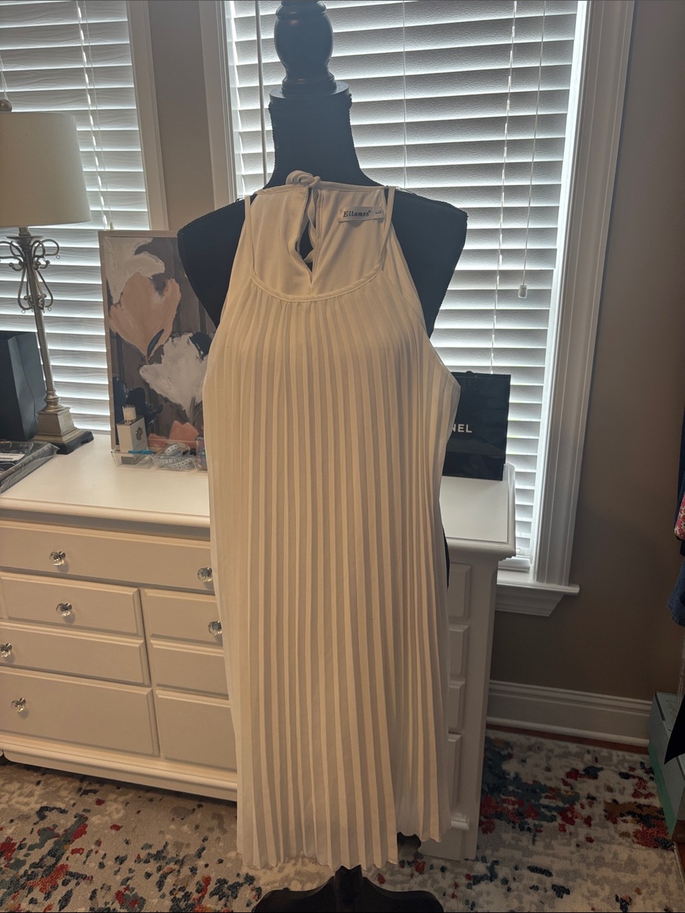 Sleeveless Pleated Mini Dress in Cream by All Saints